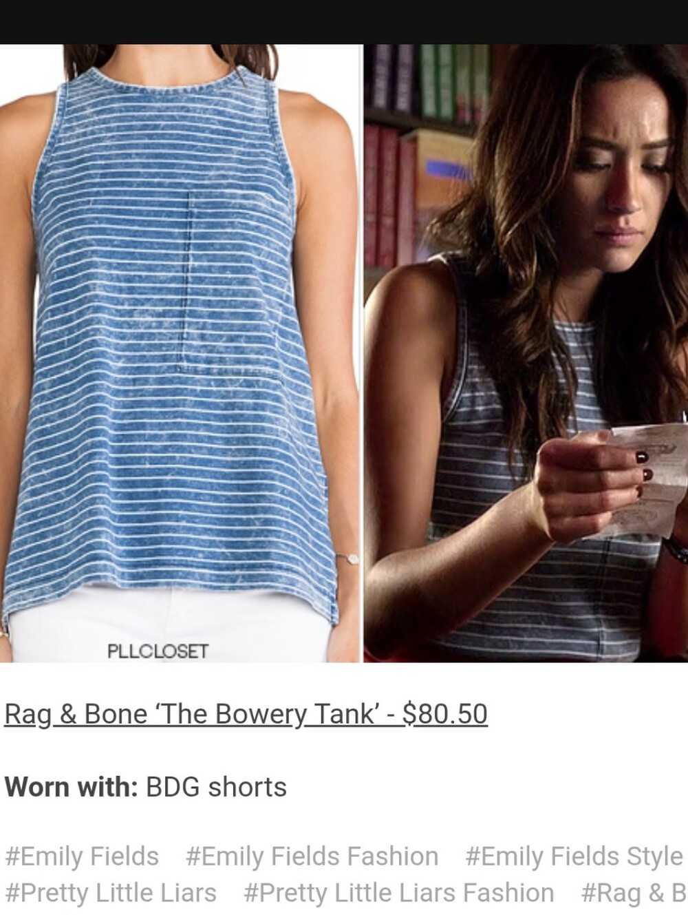 rag & bone Blue and White Striped Tank Top